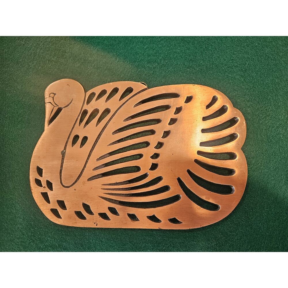 Vintage Himark 1983 Copper Cast Iron Trivet Swan 9x6"